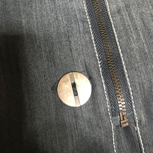 Women’s Denim Look Button Front Blazer Jacket – Contrast Stitching - Picture 7 of 12